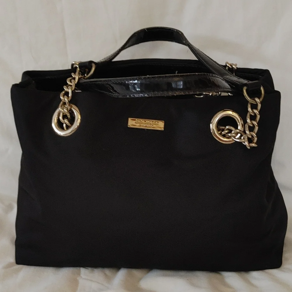 Kate Spade Elena Black Nylon & Patent Leather Shoulder Hobo Handbag - Picture 2 of 11